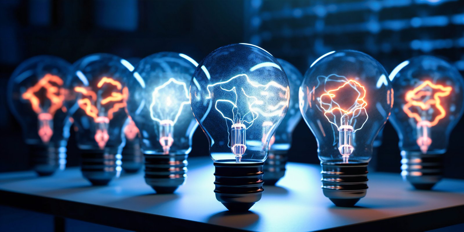 light bulbs with brain shapes on top on a background